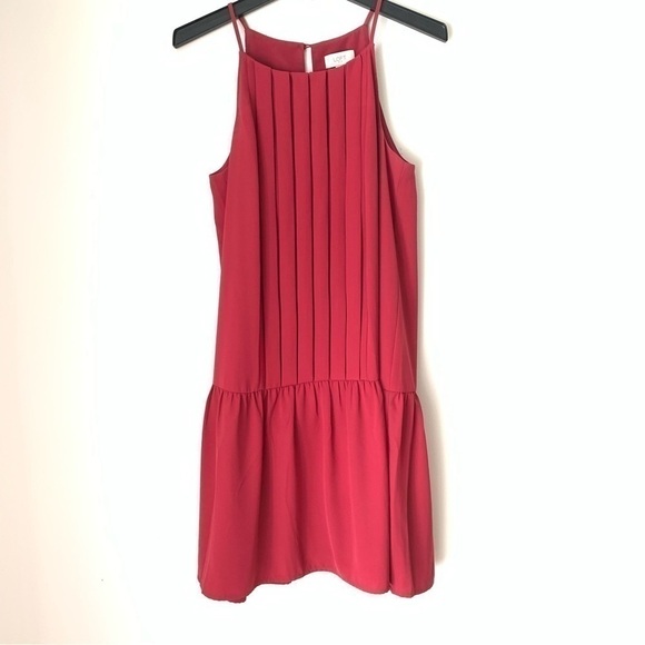 𝅺LOFT Dress Spaghetti Tank Top Straps Midi Red/Maroon Dress Size Medium - Picture 1 of 6